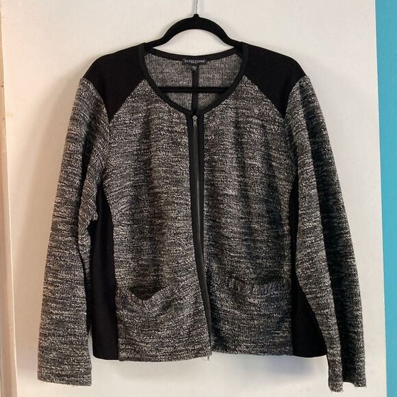Eileen Fisher Cardigan Zip Front Jacket 2X Black Tweed Stretch Top - Picture 12 of 14